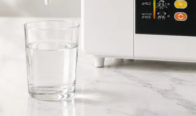 A glass of fresh Kangen Water beside the SD501DX